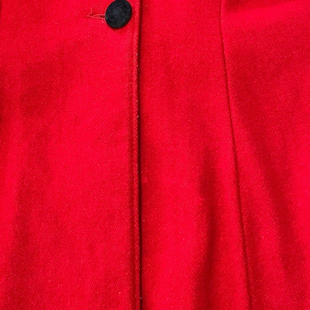 Vintage Rothschild Red Children's Wool Coat Black Trim Buttons Girl Size 5 READ - Picture 10 of 11